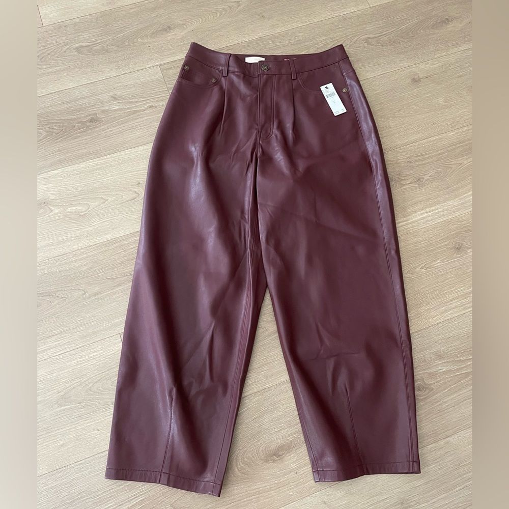 Anthropologie Pilcro The Breaker Cropped Faux Leather Pants Wine Size 27